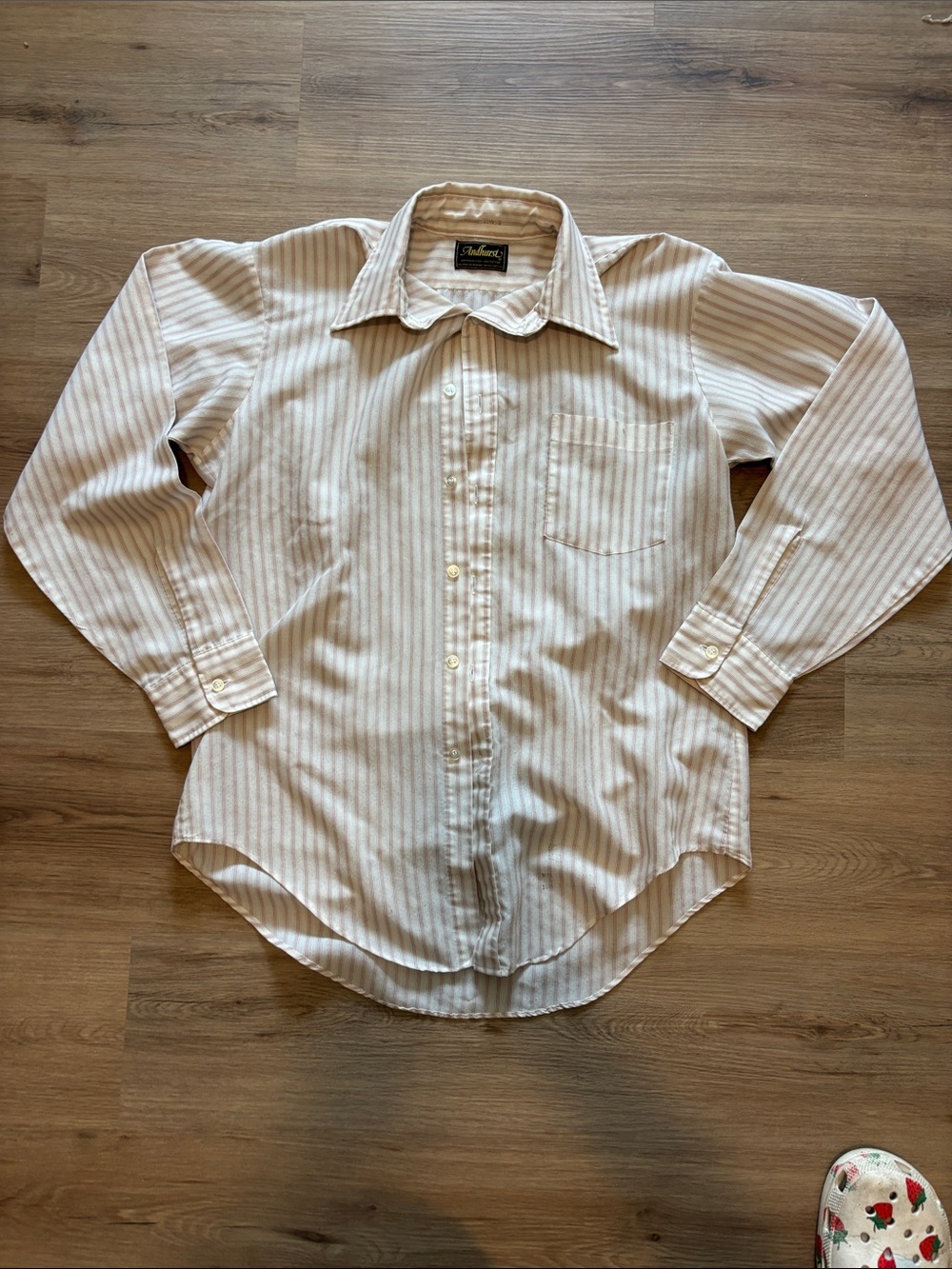 Classic Men's Long-Sleeve Striped Dress Shirt - White & Tan